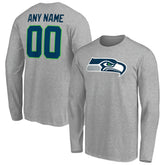 Seattle Seahawks Team Authentic Custom Long Sleeve T-Shirt - Gray T-shirts