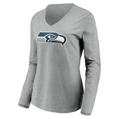Seattle Seahawks Women's Team Authentic Custom Long Sleeve V-Neck T-Shirt - Gray T-shirts