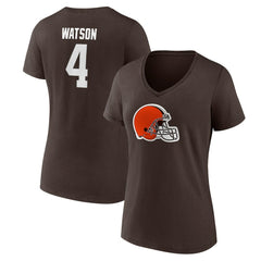 Deshaun Watson Cleveland Browns Women's Player Icon Name & Number V-Neck T-Shirt - Brown T-shirts