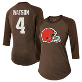 Deshaun Watson Cleveland Browns Majestic Threads Women's Name & Number Raglan 3/4 Sleeve T-Shirt - Brown T-shirts