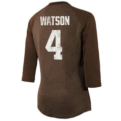 Deshaun Watson Cleveland Browns Majestic Threads Women's Name & Number Raglan 3/4 Sleeve T-Shirt - Brown T-shirts