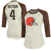 Deshaun Watson Cleveland Browns Majestic Threads Women's Player Name & Number Tri-Blend Three-Quarter Sleeve T-Shirt - Cream T-shirts