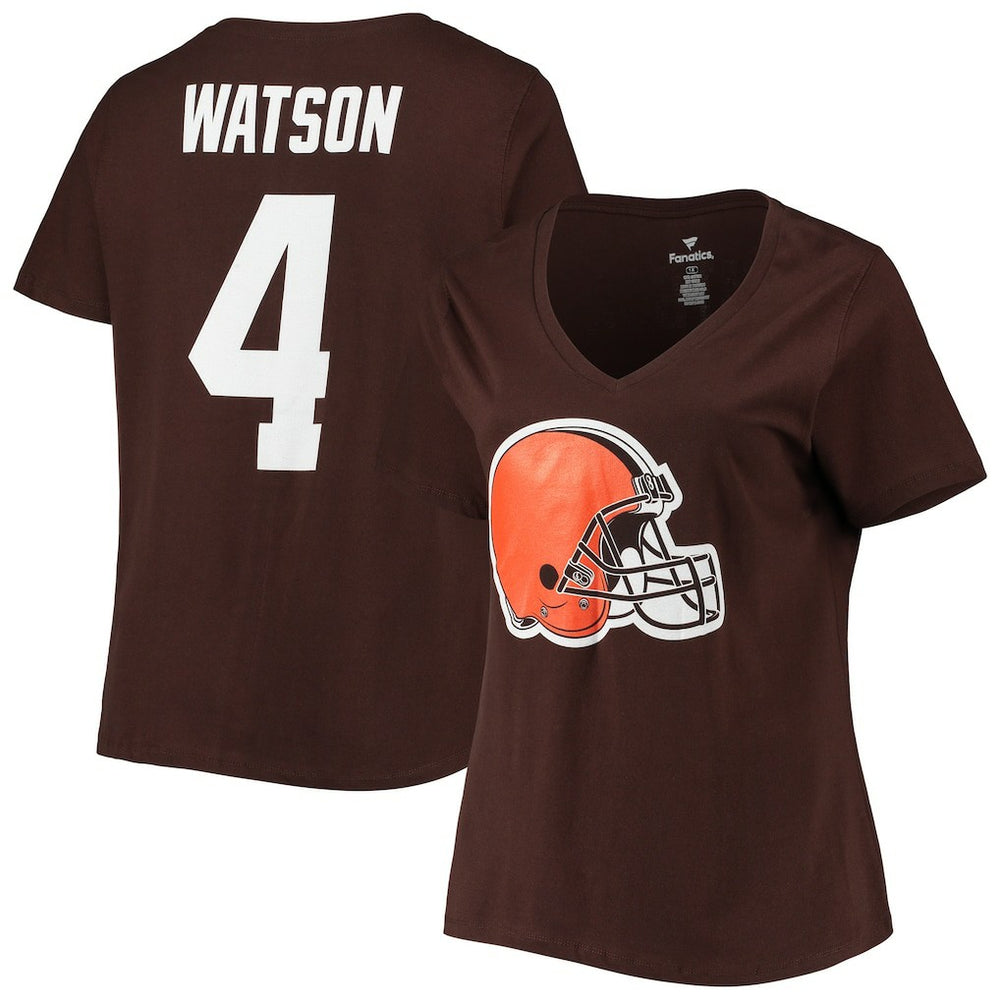 Deshaun Watson Cleveland Browns Women's Plus Size Player Name & Number V-Neck T-Shirt - Brown T-shirts