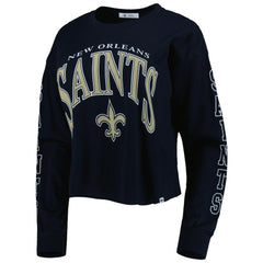 New Orleans Saints '47 Women's Skyler Parkway Cropped Long Sleeve T-Shirt - Black T-shirts