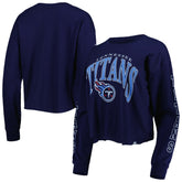 Tennessee Titans '47 Women's Skyler Parkway Cropped Long Sleeve T-Shirt - Navy T-shirts