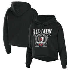 Tampa Bay Buccaneers WEAR by Erin Andrews Women's Cropped Sponge Fleece Pullover Hoodie - Black Hoodies