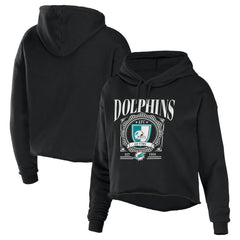 Miami Dolphins WEAR by Erin Andrews Women's Cropped Sponge Fleece Pullover Hoodie - Black Hoodies