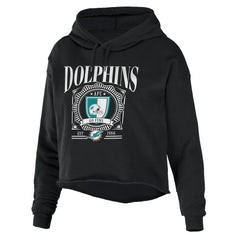 Miami Dolphins WEAR by Erin Andrews Women's Cropped Sponge Fleece Pullover Hoodie - Black Hoodies