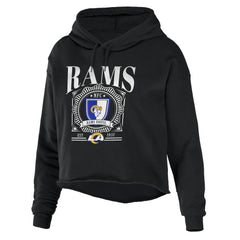 Los Angeles Rams WEAR by Erin Andrews Women's Cropped Sponge Fleece Pullover Hoodie - Black Hoodies