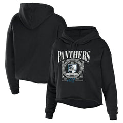 Carolina Panthers WEAR by Erin Andrews Women's Cropped Sponge Fleece Pullover Hoodie - Black Hoodies