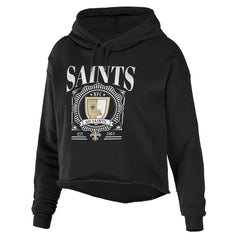 New Orleans Saints WEAR by Erin Andrews Women's Cropped Sponge Fleece Pullover Hoodie - Black Hoodies