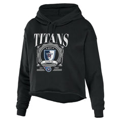 Tennessee Titans WEAR by Erin Andrews Women's Cropped Sponge Fleece Pullover Hoodie - Black Hoodies