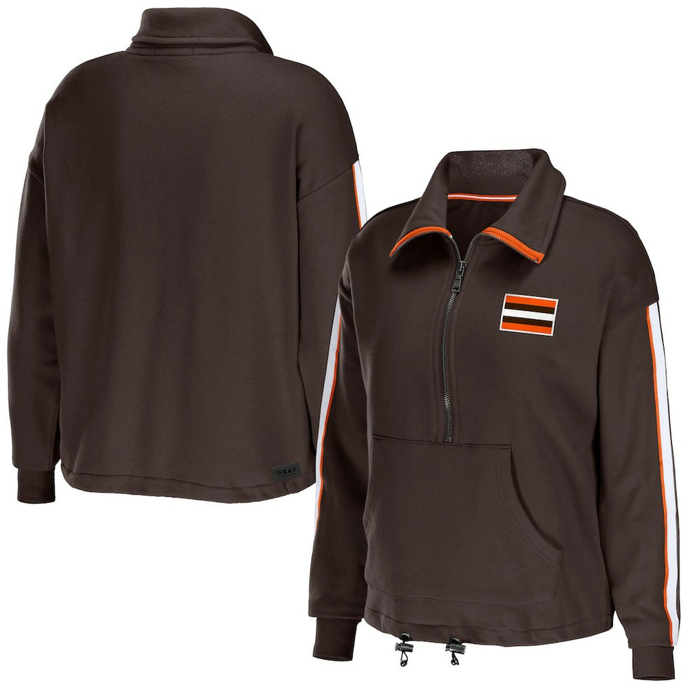 Cleveland Browns WEAR by Erin Andrews Women's Logo Stripe Half-Zip Top - Brown Tops