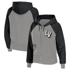 Las Vegas Raiders WEAR by Erin Andrews Women's Colorblock Lightweight Full-Zip Hoodie - Silver Hoodies
