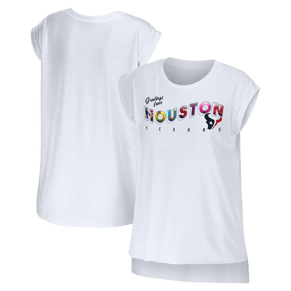 Houston Texans WEAR by Erin Andrews Women's Greetings From Muscle T-Shirt - White T-shirts