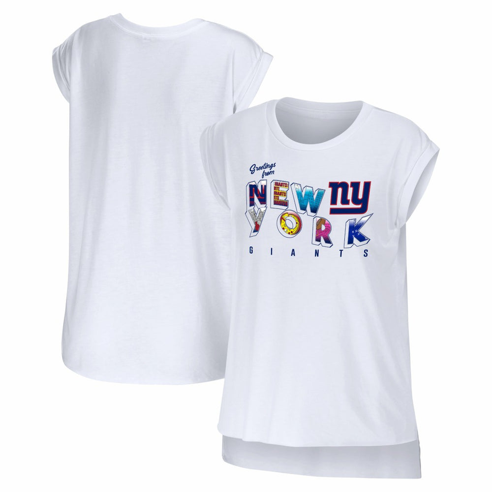 New York Giants WEAR by Erin Andrews Women's Greetings From Muscle T-Shirt - White T-shirts