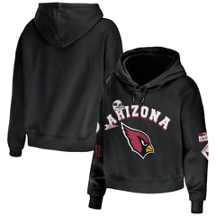 Arizona Cardinals WEAR by Erin Andrews Women's Modest Cropped Pullover Hoodie - Black Hoodies