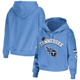Tennessee Titans WEAR by Erin Andrews Women's Modest Cropped Pullover Hoodie - Light Blue Hoodies