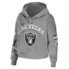 Las Vegas Raiders WEAR by Erin Andrews Women's Plus Size Modest Cropped Pullover Hoodie - Gray Hoodies