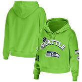 Seattle Seahawks WEAR by Erin Andrews Women's Plus Size Modest Cropped Pullover Hoodie - Neon Green Hoodies