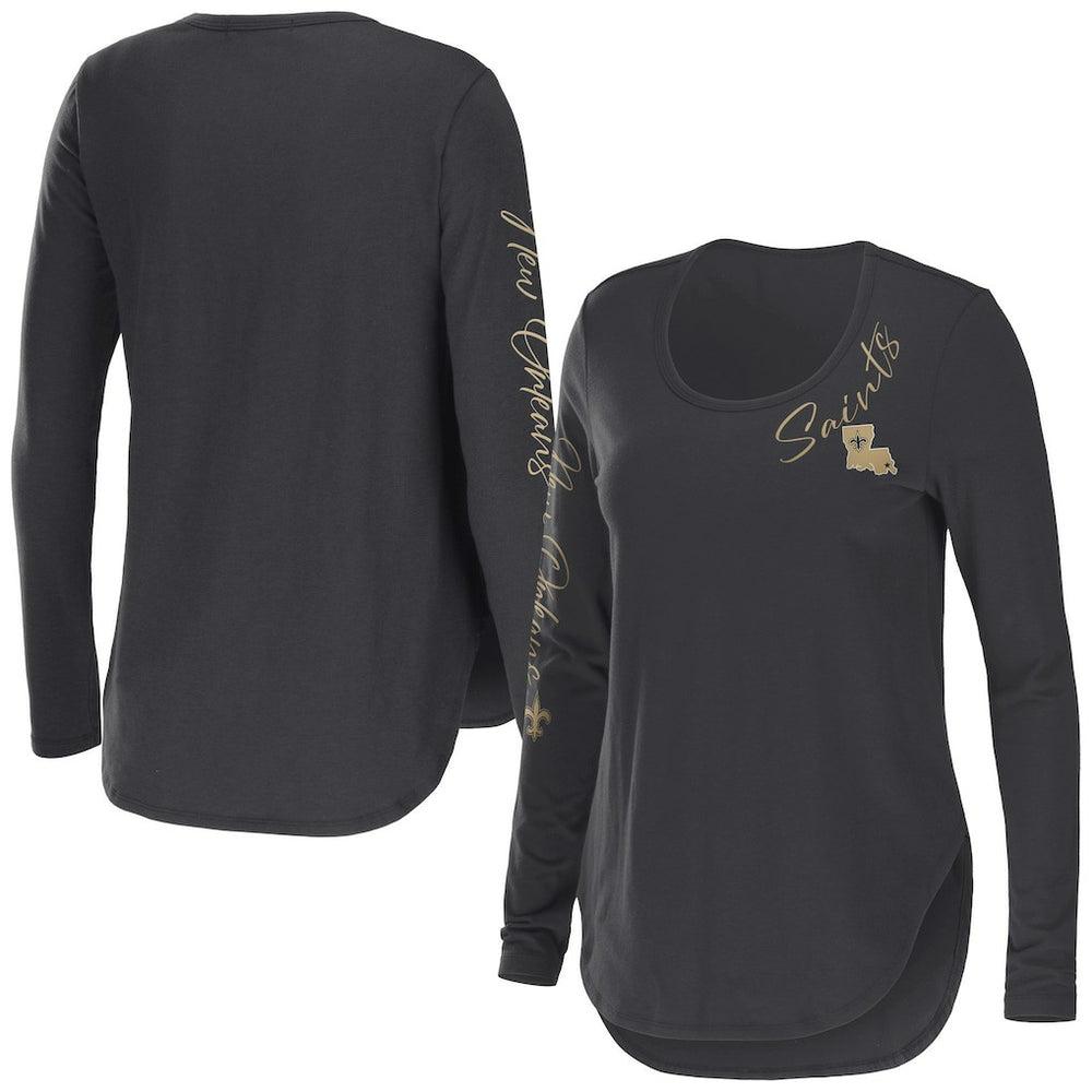 New Orleans Saints WEAR by Erin Andrews Women's Team Scoop Neck T-Shirt - Charcoal T-shirts