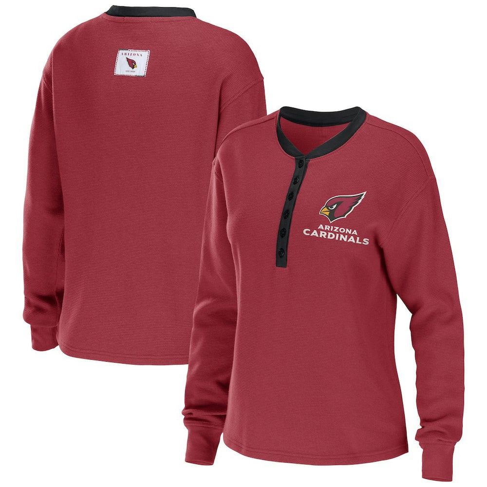 Arizona Cardinals WEAR by Erin Andrews Women's Waffle Henley Long Sleeve T-Shirt - Cardinal T-shirts