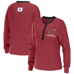Arizona Cardinals WEAR by Erin Andrews Women's Waffle Henley Long Sleeve T-Shirt - Cardinal T-shirts