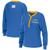 Los Angeles Chargers WEAR by Erin Andrews Women's Waffle Henley Long Sleeve T-Shirt - Powder Blue T-shirts