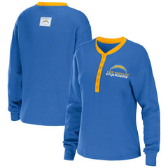 Los Angeles Chargers WEAR by Erin Andrews Women's Waffle Henley Long Sleeve T-Shirt - Powder Blue T-shirts