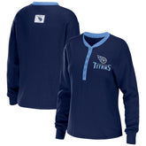 Tennessee Titans WEAR by Erin Andrews Women's Waffle Henley Long Sleeve T-Shirt - Navy T-shirts
