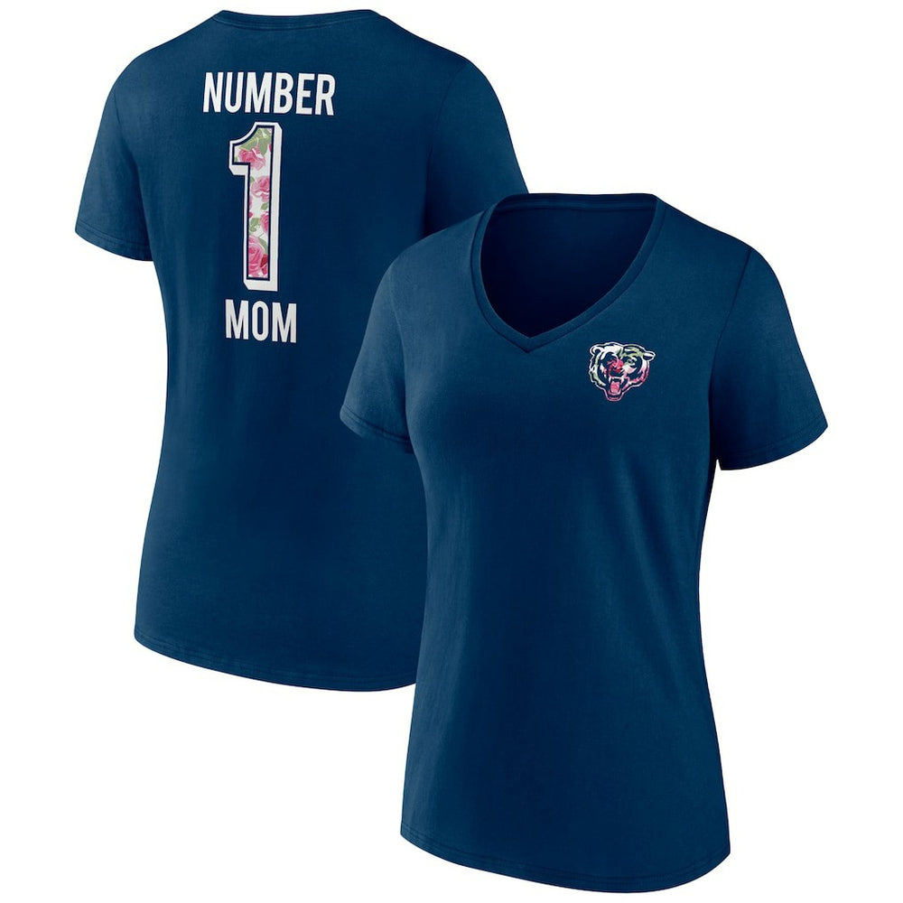 Chicago Bears Women's Plus Size Mother's Day #1 Mom V-Neck T-Shirt - Navy T-shirts