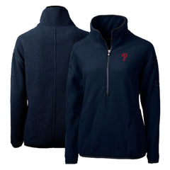 Philadelphia Phillies Cutter & Buck Women's Cascade Eco Sherpa Fleece Quarter-Zip Pullover Jacket - Navy Jackets