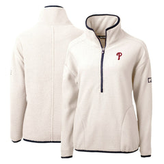 Philadelphia Phillies Cutter & Buck Women's Cascade Eco Sherpa Fleece Quarter-Zip Pullover Jacket - White/Navy Jackets