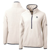 New York Yankees Cutter & Buck Women's Cascade Eco Sherpa Fleece Quarter-Zip Pullover Jacket - White/Navy Jackets