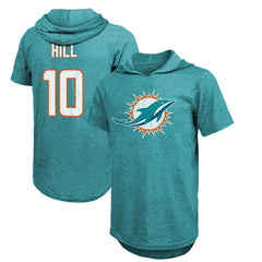 Tyreek Hill Miami Dolphins Majestic Threads Player Name & Number Short Sleeve Hoodie T-Shirt - Aqua Hoodies