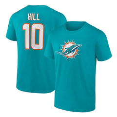 Tyreek Hill Miami Dolphins Player Icon Name & Number T-Shirt - Aqua T-shirts