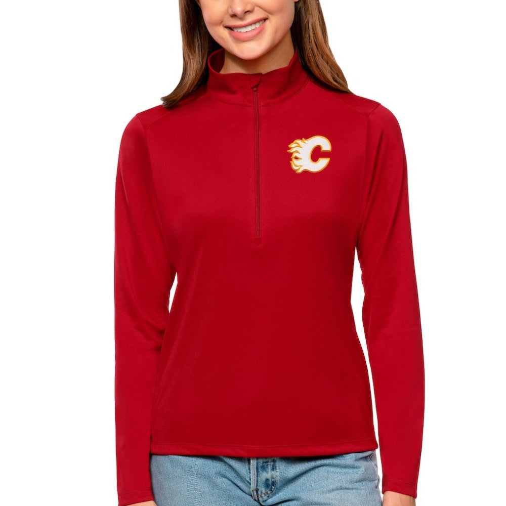 Calgary Flames Antigua Women's Tribute Quarter-Zip Pullover Top - Red | US 4807551