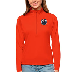 Edmonton Oilers Antigua Women's Tribute Quarter-Zip Pullover Top - Orange | US 4807582