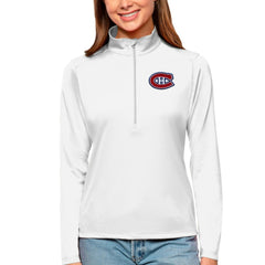 Montreal Canadiens Antigua Women's Tribute Quarter-Zip Pullover Top - White | US 4807602