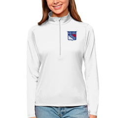 New York Rangers Antigua Women's Tribute Quarter-Zip Pullover Top - White | US 4807622
