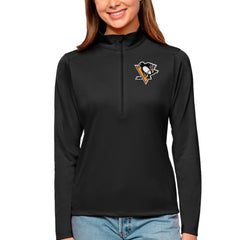 Pittsburgh Penguins Antigua Women's Tribute Quarter-Zip Pullover Top - Black | US 4807631