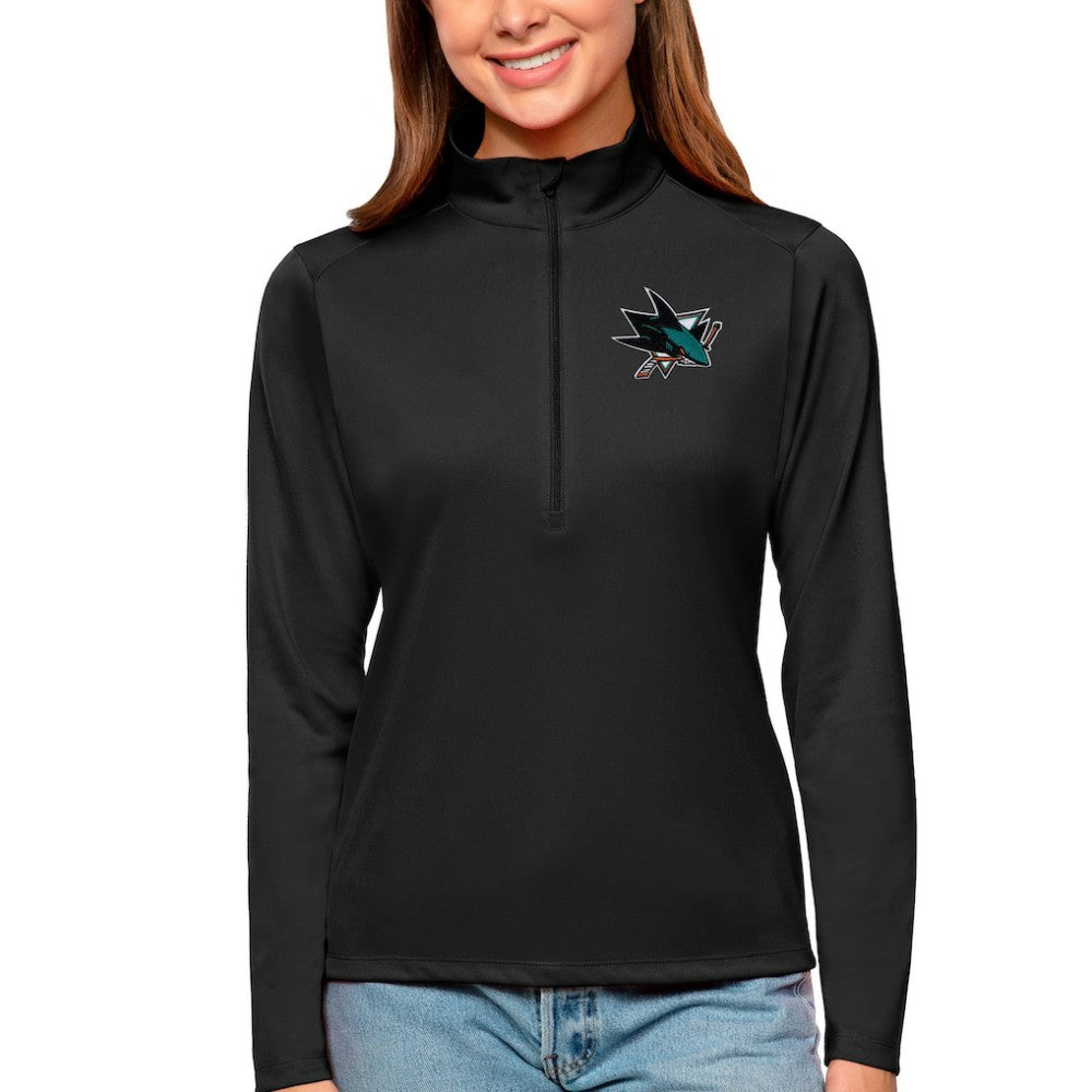 San Jose Sharks Antigua Women's Tribute Quarter-Zip Pullover Top - Black | US 4807634