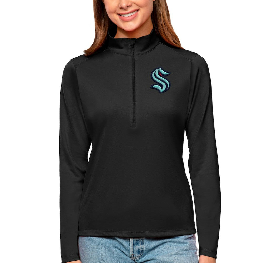Seattle Kraken Antigua Women's Tribute Quarter-Zip Pullover Top - Black | US 4807637