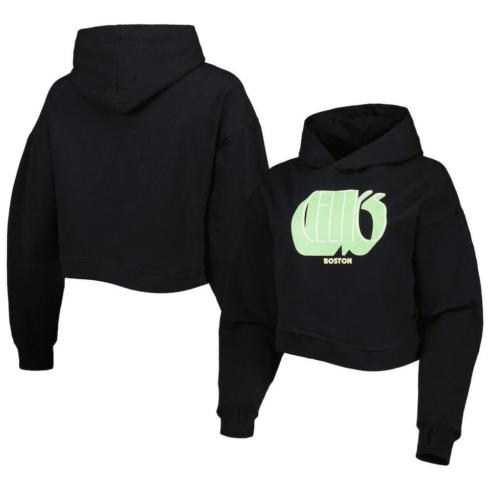Boston Celtics Lusso Women's Layla World Tour Cropped Pullover Hoodie Black