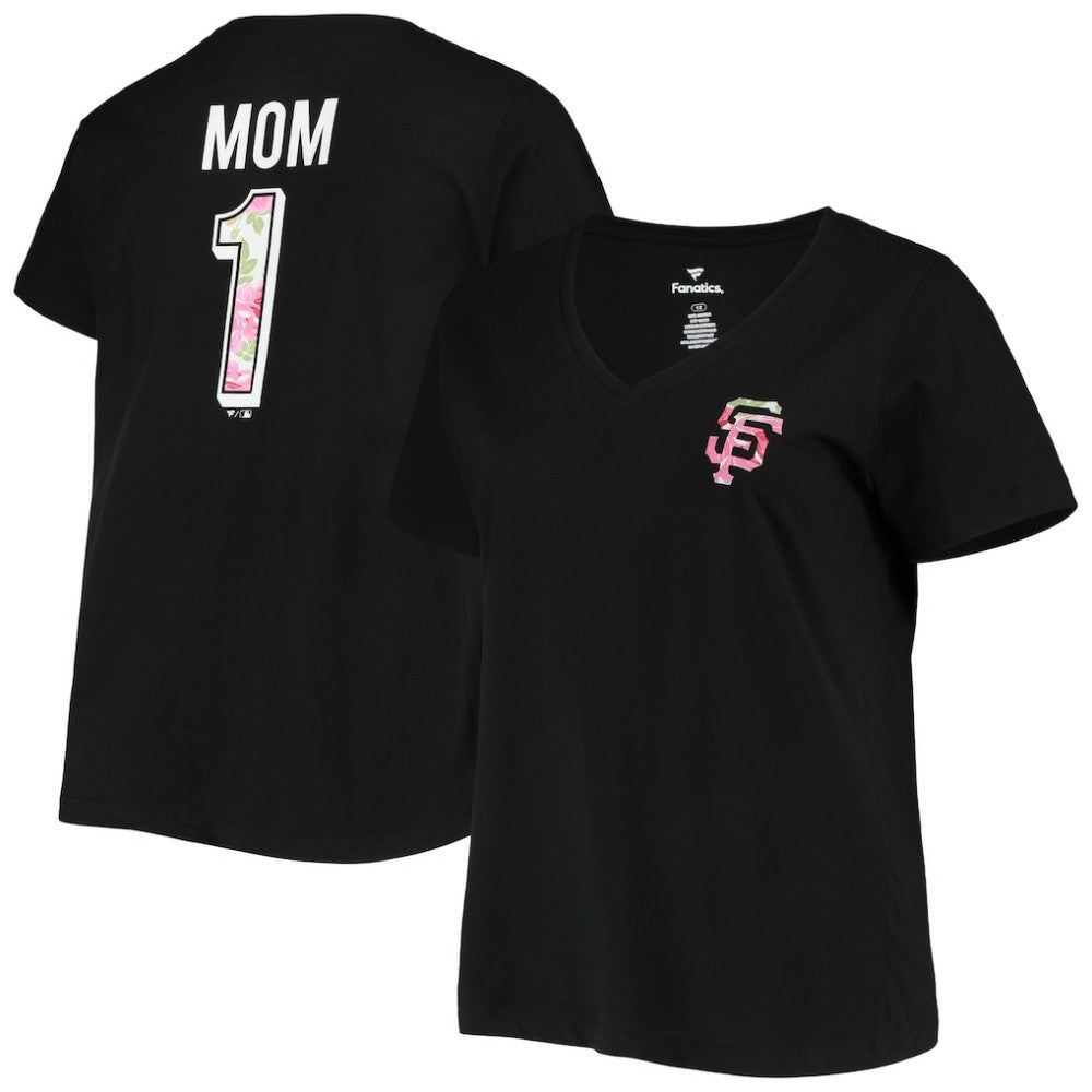 San Francisco Giants Women's Plus Size #1 Mom 2-Hit V-Neck T-Shirt - Black T-shirts