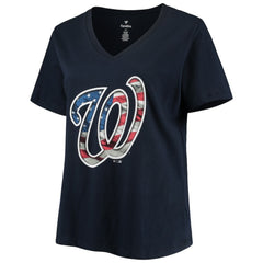 Washington Nationals Women's Plus Size Banner V-Neck T-Shirt - Navy T-shirts