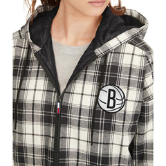 Brooklyn Nets Tommy Jeans Women's Molly Flannel Full-Zip Hoodie Black/Cream outlet