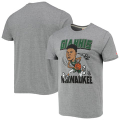 Giannis Antetokounmpo Milwaukee Bucks Homage Caricature Tri-Blend T-Shirt Heathered Gray