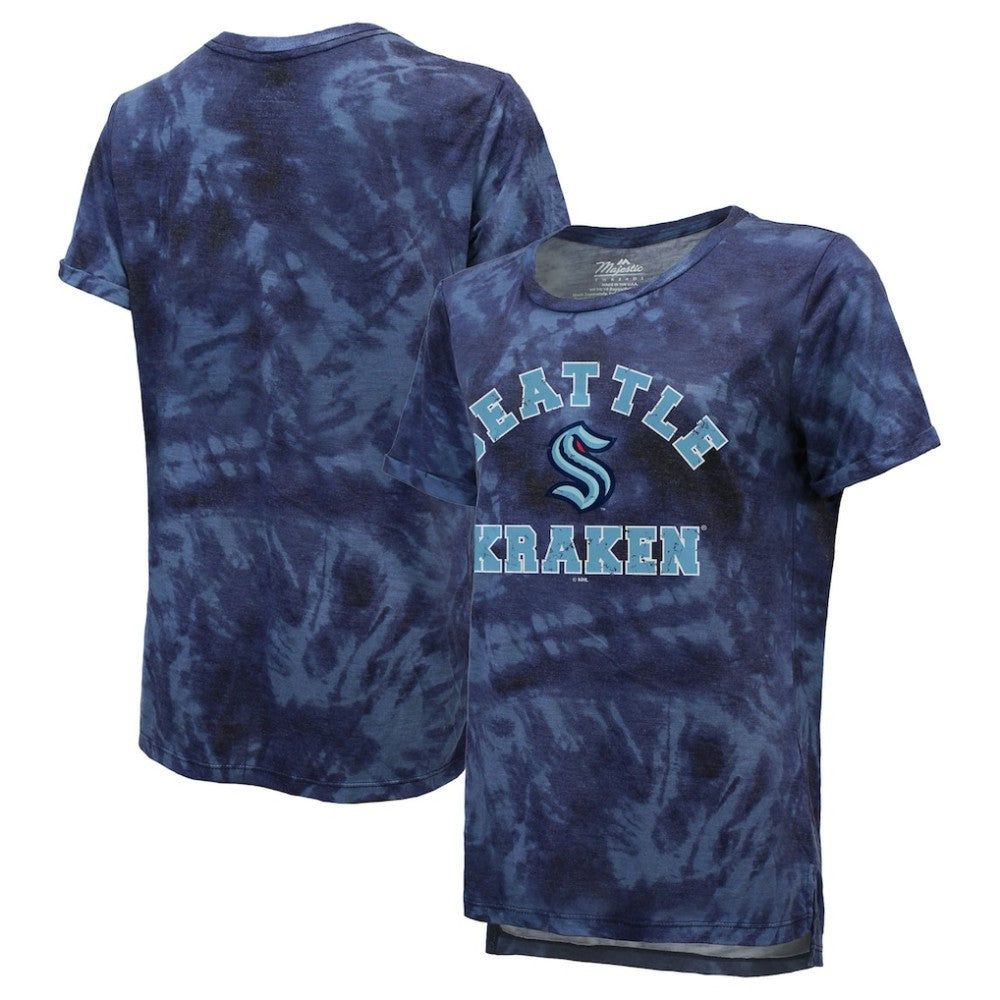 Seattle Kraken Majestic Threads Women's Boyfriend Tie-Dye T-Shirt - Deep Sea Blue | US 4837502
