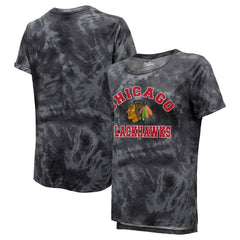 Chicago Blackhawks Majestic Threads Women's Boyfriend Tie-Dye Tri-Blend T-Shirt - Black | US 4837508